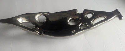 Bandeja abstracta estirada de aluminio pulido plateado cromo espejo arte 22"x4" Foto 1 de 4