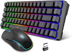 Snpurdiri Combiné Clavier et Souris de Jeu Sans Fil 60%, LED Rétroéclairé Rechargeable - Photo 1/6