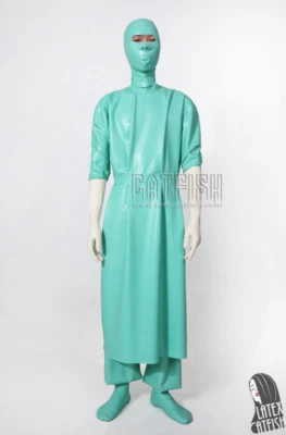 Conjunto de disfraces de uniforme largo calcetín guantes capucha azul claro 100 % goma látex Foto 1 de 4