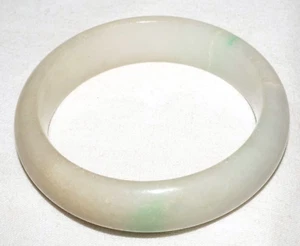 Vintage Chinese Yellowish Off White & Green Jadeite Jade Bangle Bracelet (InS#L3 - Picture 1 of 11
