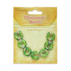 Cloisonne Donut Beads Pack of 7 - Green Multi