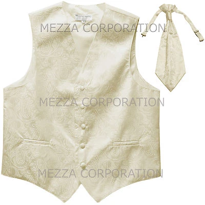 New Men's Vesuvio Napoli Paisley Tuxedo Vest Ascot Cravat prom party Ivory - Image 1 of 3