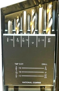 JUEGO DE 18 PIEZAS GRIFO Y TALADRO GRIFO 6-32 a 3/8-16 HILO GRUESO SIN USAR EN ESTUCHE - Imagen 1 de 9