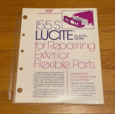 Dupont Lucite Plastic Resin Directions SHEET 1968/1969 Pontiac GTO Endura Bumper - Image 1 of 2