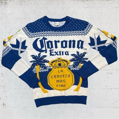 Suéter Corona Extra La Cerveza Mas Fina Navidad Feo Azul Blanco Dorado Talla S Foto 1 de 4