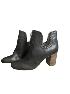 NEW! Lucky Brand Sivya Slip On Ankle Booties Leather Heeled Boots Black 7.5 M - Picture 1 of 8
