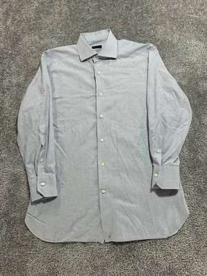 Ermenegildo Zegna Dress Shirt Mens 16 Gray Micro Grid Button Front Barrel Cuff - Image 1 of 4