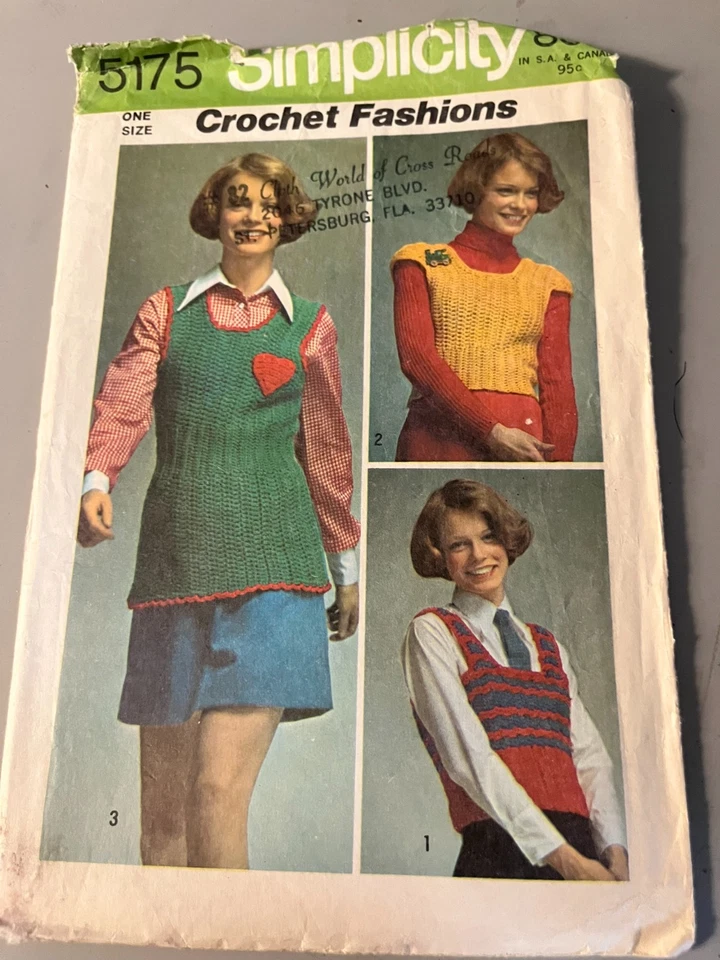 MISSES'- CROCHET Pattern-SIMPLICITY #5175-3 PULLOVER TOPS-ONE SIZE -SMALL,MEDIUM - Image 1 of 2