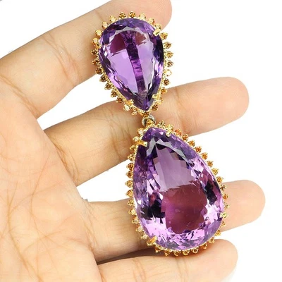 925 Pendente Argento Sterling Pera Ametista 145ct Zaffiro Fatto a Mano Gemma - Immagine 1 di 4