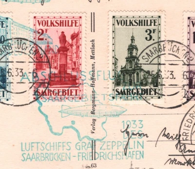 SAAR Volkshilfe HIGH VALUES Card *ZEPPELIN* Flight 1933 RUNDFAHRT Air Mail KZ305 - Image 1 of 4
