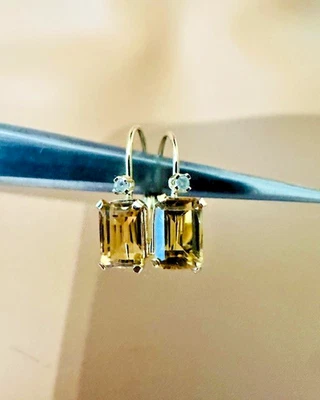 Estate 14K Yellow Gold Citrine and Diamond Earrings - Image 1 of 4