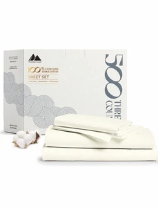 Mayfair Linen 100% Cotton Bed Sheets King Sheet Set 500 Thread Count 4 PC Ivory - Picture 1 of 12