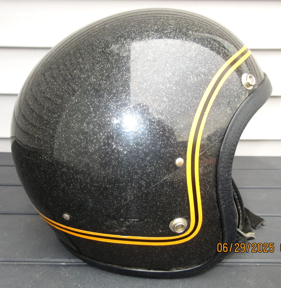 Vintage Ski Doo Snowmobile Helmet Black metal flake helmet with chin strap - Image 1 of 4