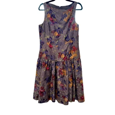 Ralph Lauren Silk Drop Waist Floral Sleeveless Grey Knee-Length Dress Size 10 - Image 1 of 4