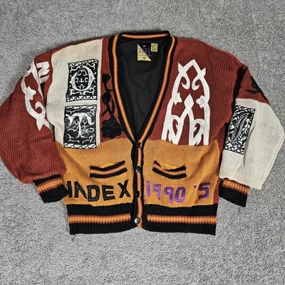 Винтажный международный индекс кардиган мужской большой оранжевый нашивки 90-х свитер дедушка  - Изображение 1 из 4