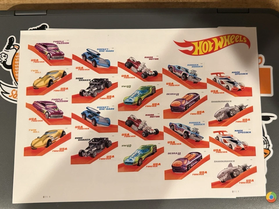 USPS Forever Stamps – Hot Wheels 50th Anniversary – Full Sheet of 20 – 2018 - Image 1 of 1