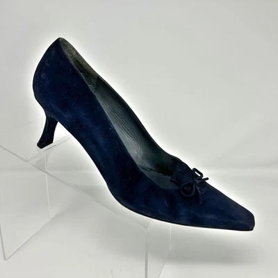 Zapatos de salón Stuart Weitzman de gamuza azul marino oscuro con lazo talla 11 punta cuadrada clásicos Foto 1 de 4