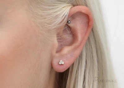 14k Gold Triple Lab-Created Diamond Cluster Stud - Sparkling Jewelry Gift - Image 1 of 4