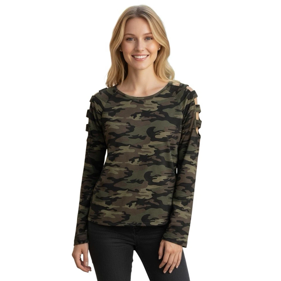 Sexy Camiseta Suave Rue 21 Para Mujer Camuflada Corte Hombro Talla S Exterior Caza Foto 1 de 4
