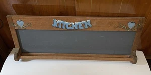Vintage Kitchen Wood Chalkboard Towel Rack Wall Hanging Hearts Farm Chic - Picture 1 of 8