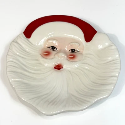 Pottery Barn Santa Plate 3D Face 7 x 7.75 Inch Red White Christmas Table Decor - Image 1 of 4