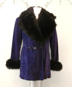Vintage 1990's Jeans de Christian Lacroix Purple Velvet & Faux-Fur Jacket Sz 12 - Imagen 1 de 10