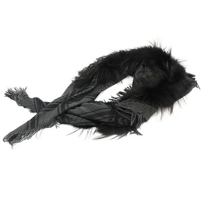 Gucci Wool Silk Blend GG Logo Fox Fur Shawl Muffler 254017 145433420 - Imagen 1 de 4