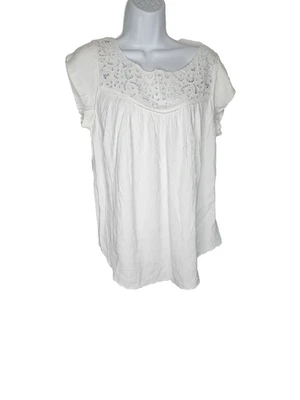 Blusa top boho joie blanca con ojales bordados de rayón para mujer talla S manga corta Foto 1 de 4