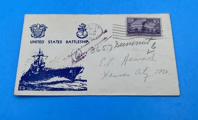 1946 Z-B United States Battleship Cachet, 3c Transcontinental, Lacon IL retrasado Foto 1 de 4