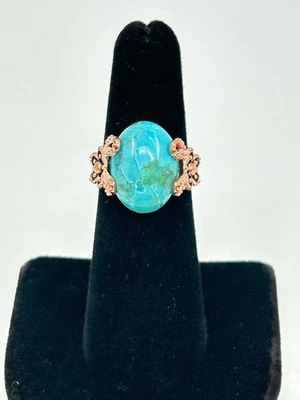 BBJ CHINA Womens size 5 ROSE GOLD Plated + Turquoise Stone Boho Ring - Image 1 of 3