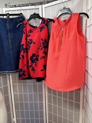 Michael Kors/Mercer Madison/Liz Claiborne, Conjunto Falda Blusas (2), Rojo/Azul, Talla S.: Foto 1 de 4
