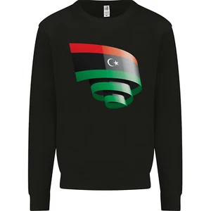 Curled Libya Flag Libyan Day Football Kids Sweatshirt Jumper - Picture 1 of 10