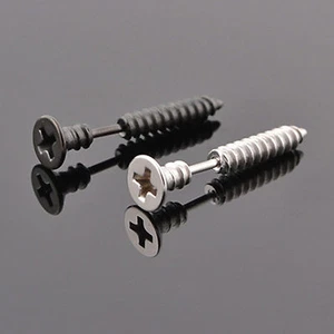 2PC Gothic Halloween Titanium Fake Nail Screw Studs Bar Piercing Stud Earrings - Picture 1 of 9