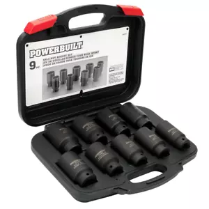 Powerbuilt 9 Piece Deluxe Axle Nut Socket Set Kit 61 - 648991 - Picture 1 of 1