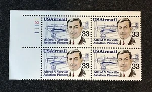 USA1985 #C113 33c Aviation Pioneer Alfred Verville Airmail - Plate Block of 4 - Picture 1 of 8