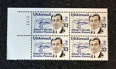 USA1985 #C113 33c Aviation Pioneer Alfred Verville Airmail - Plate Block of 4 - Image 1 of 4