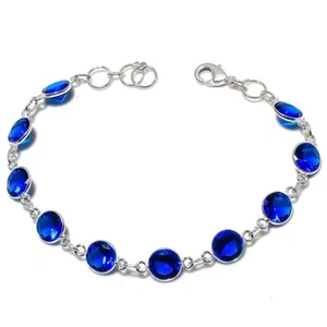 Blue Tanzanite Gemstone 925 Sterling Silver Jewelry Bracelet Sz 7-8" - Picture 1 of 1
