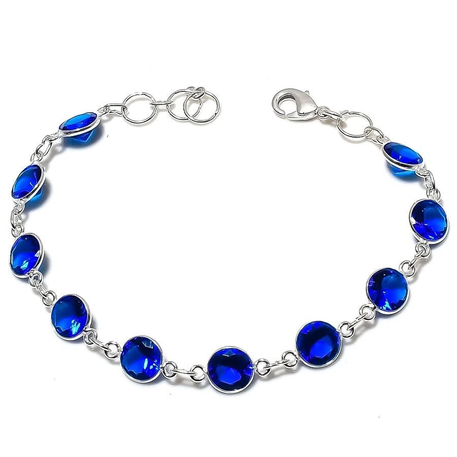 Blue Tanzanite Gemstone 925 Sterling Silver Jewelry Bracelet Sz 7-8" - Image 1 of 1