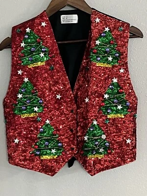 JC совершенно винтажный 001 США красный блестками рождественская елка официальный жилет женский размер M - Изображение 1 из 4