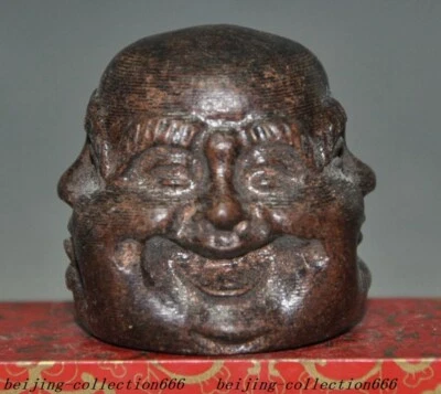 1.6" Templo Budista Tibetano Madera Antigua Tallada “喜怒哀乐” 4 Lados Cabeza de Buda Estatua Foto 1 de 4