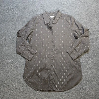 Top Granate Hill Mujer Talla 16 Gris Floral Túnica Botón Manga Larga Pima Carrera Foto 1 de 4