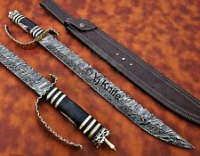 Viking, Sword Battle Ready, Custom Handmade Damascus Steel 25 Inches With Sheath
