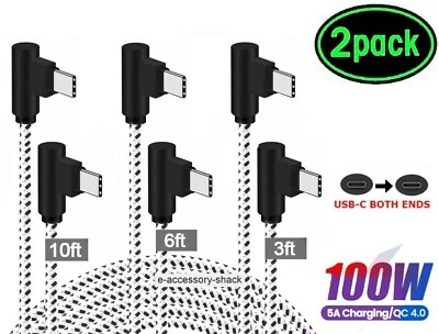 Paquete de 2 cables de carga USB-C a USB-C de ángulo de 90 grados tipo carga rápida cable de sincronización Foto 1 de 4
