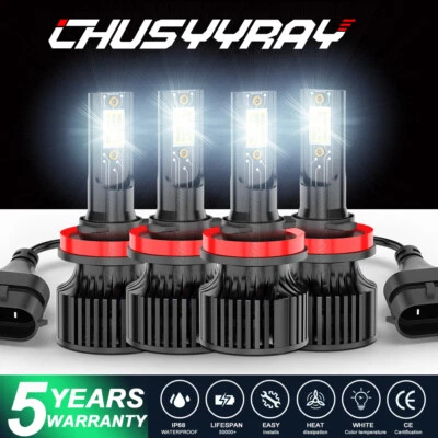 For Chevy Impala 2006-2013 4X Combo LED Headlights Bulbs Kit High Low Beam - Imagem 1 de 4