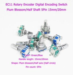 EC11 Rotary Encoder Digital Encoding Switch Plum Blossom/Half Shaft 5Pin 15/20mm - Picture 1 of 10