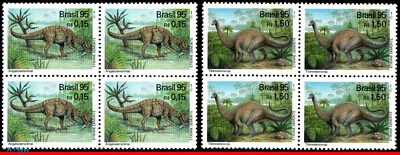 2543-44 BRASIL 1995 DINOSAURIOS, ANIMALES PREHISTÓRICOS, MI# 2652-2653, BLOQUES MNH Foto 1 de 2