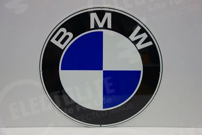 LARGE BMW Dealer Medalian porcelain like die cut enamel coat Sign 18" diameter - Image 1 of 3