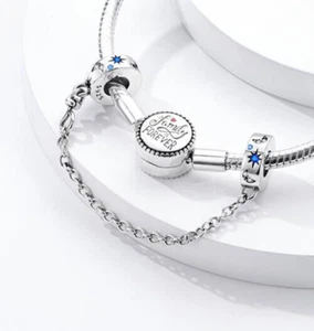 Dije cadena de seguridad de cristal azul estrella luna plata esterlina 925 - Imagen 1 de 2