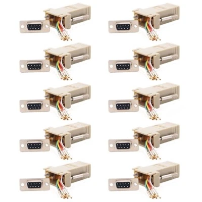 10 Pcs DB 9 RS232 Serial DB9 Female to RJ45 8P8C Network Modular Adapter Ivory - Image 1 of 4