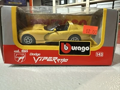 Burago 道奇 Viper RT/10 黄色 1: 43 压铸带塑料零件 — 第 1/4 张图片